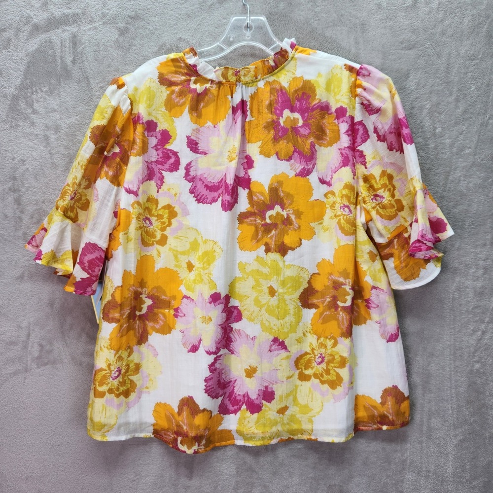 CeCe Womens Plus 1X Radiant Yellow Floral Print Blouse Skirt Set Spring Breakers - Picture 7 of 16